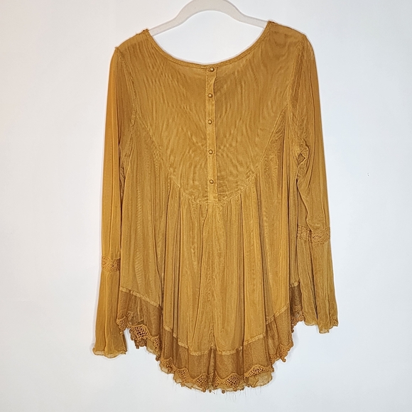 Lace Mesh Boho Woodland Fairy Goth Hippie Blouse Gold Size Medium - Picture 2 of 10